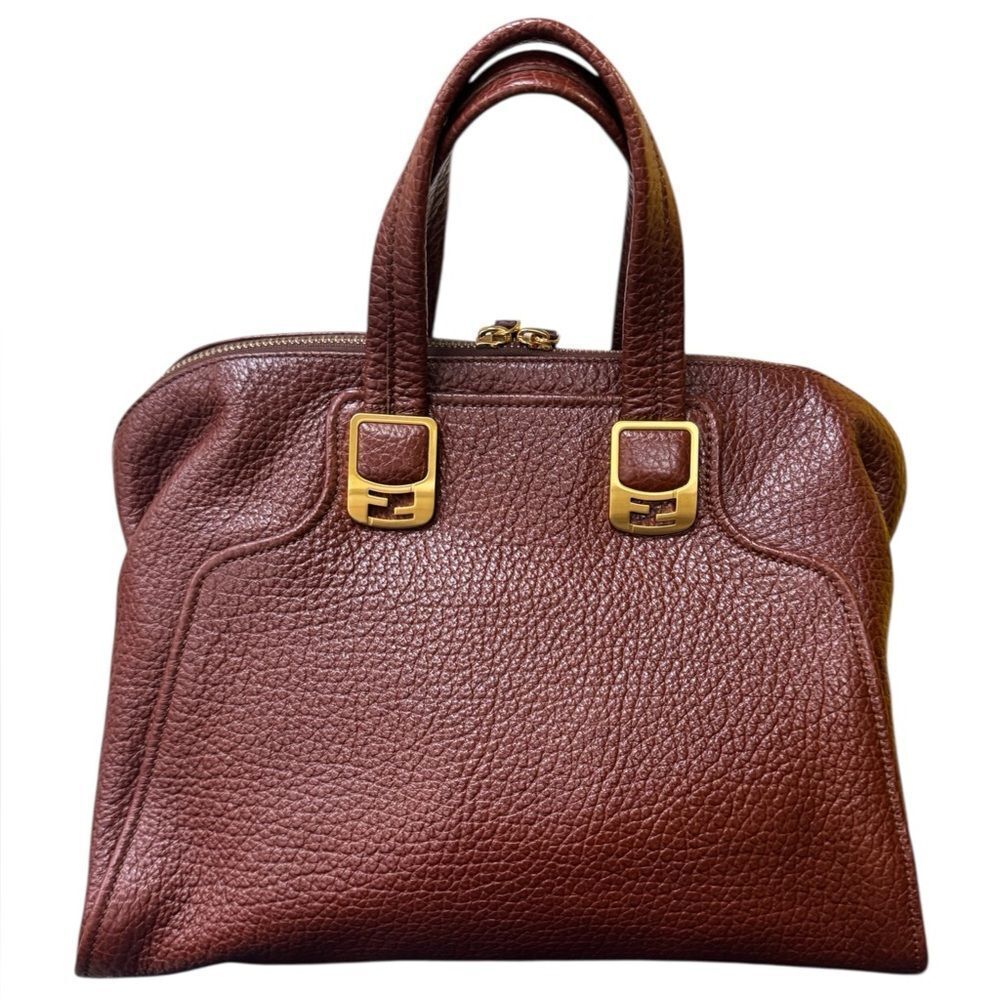 FENDI Brown Pebbled Leather Chameleon Top Handle Tote Bag Handbag Auth Ex.++ - Picture 4 of 16